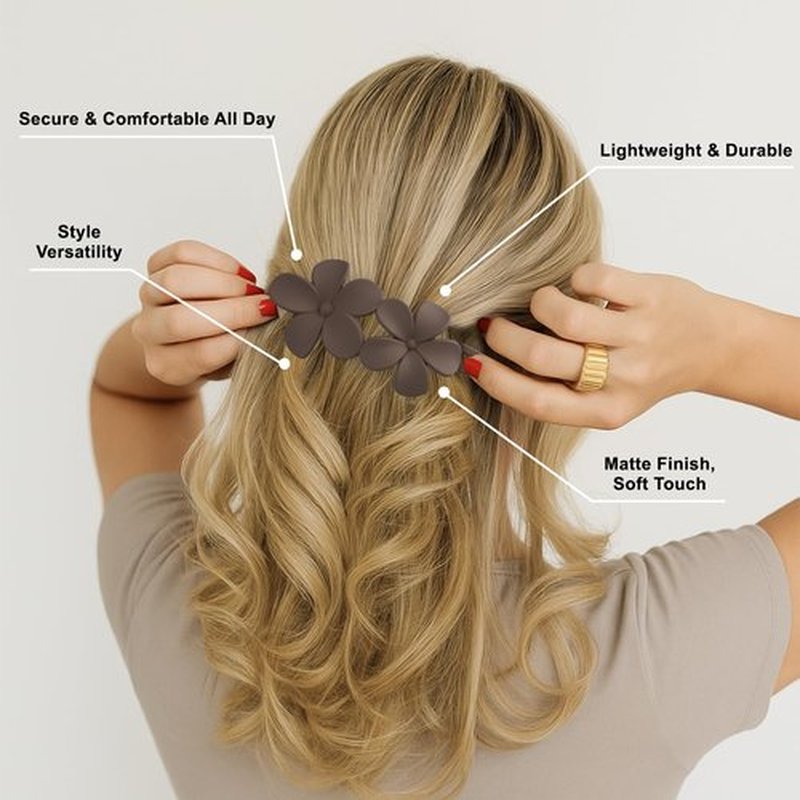 Flat Hair Clips - 6PCS Matte Flat Claw Clips for Women Girls, 2 Styles Durable Flat Claw Clip for All Hair Types, Durable No Slip Flower Lay Barrettes
