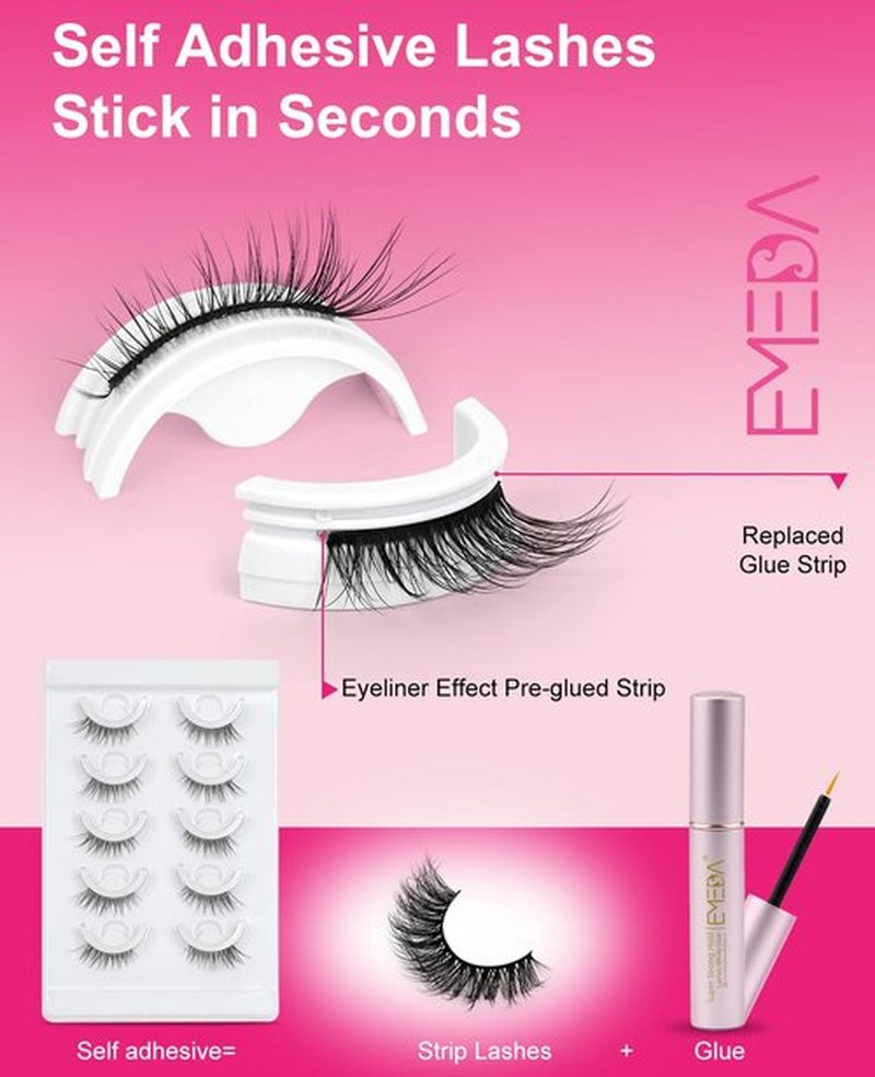Half Self Adhesive Eyelashes Glueless - 3/4 Corner Natural Eye Pre-glued Waterproof Glueless No Glue Needed Reusable Stick on False Strip Lashes by EMEDA(Half Lashes 874 with Tweezers)