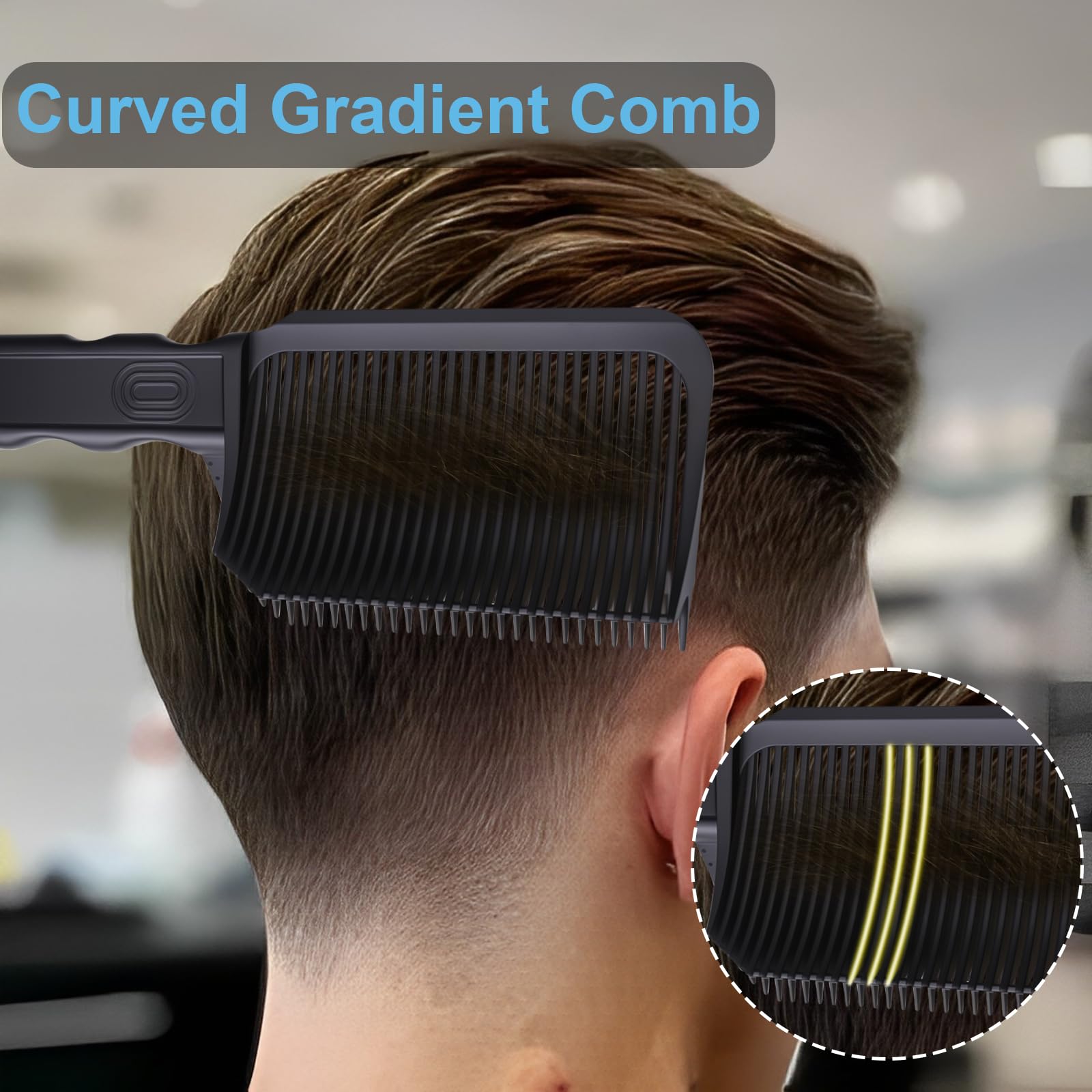 FOWSRHRG 2PCS Fade Comb, Barber Fade Comb Flat Curved Push Edge, Gradient Positioning Hair Comb For Home, Hair Salon, Men DIY Hairdresser Styling Hair Cutting Fade Guide Tools (Black)