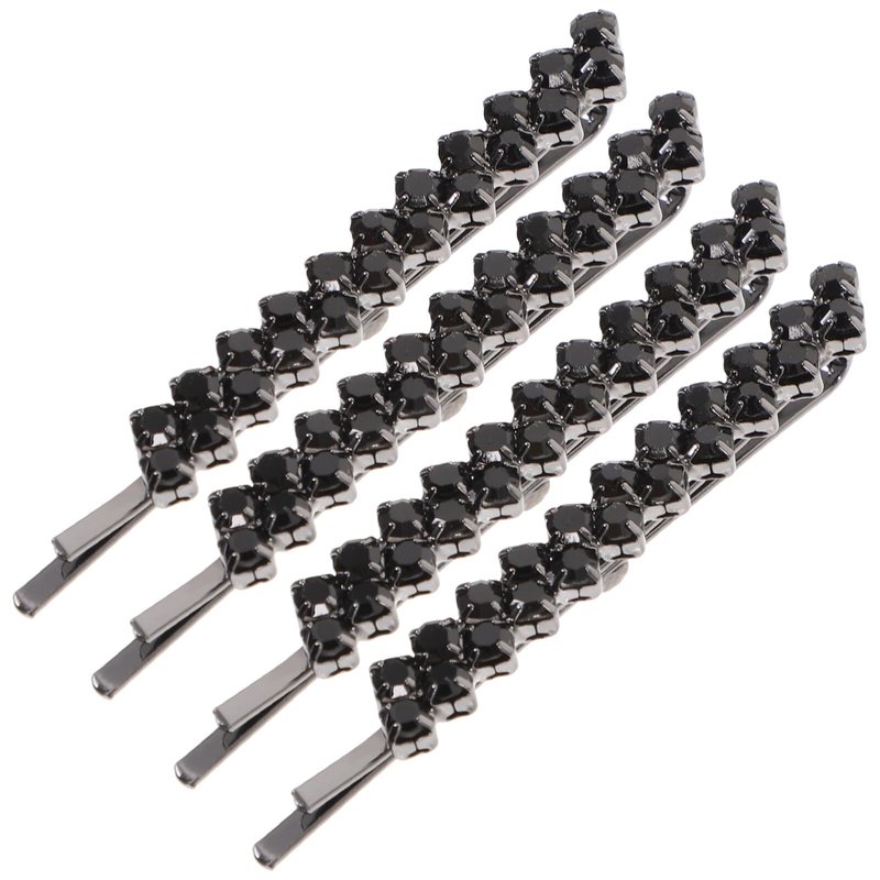 Uonlytech Hair Clips, 1 Set 2 Pairs Rhinestone Hair Barrette Pins Clear Crystal Hair Bobby Pin Accessories for Women - Black, Size 6x0.7cm, 4 Pieces