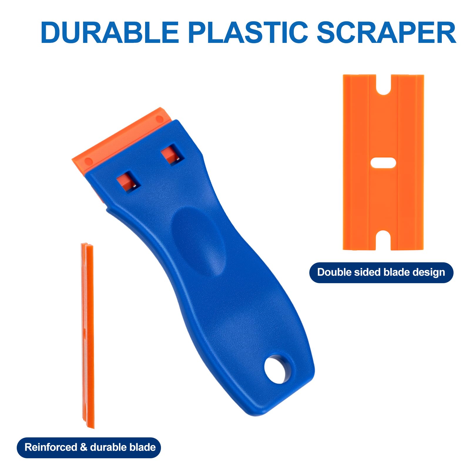 Plastic Razor Blade Scraper with Carry Case, 2 Pack Razor Scraper Set with 100 Pcs Razor Blades, Non Scratches Sticker Remover Tool for Cleaning Gaskets and Paints on Window Car Glass