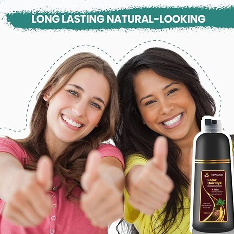 Instant Brown Hair Dye Shampoo for Women Men, Hair Coloring Shampoo for Gray Hair, 500ml Herbal Ingredients 3 in 1 Brown Hair Dye - 100% Gray Coverage Coloring in Minutes 16.9 Fl Oz