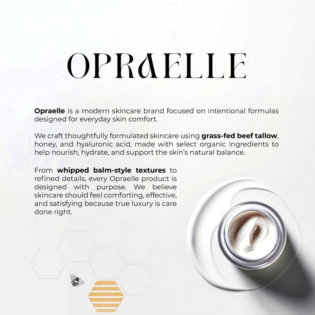 Opraelle Organic Grass-Fed Beef Tallow Balm with Raw Honey - Moisturizing Cream for Soft, Smooth Skin All-Natural Moisturizer (4oz with Applicator)
