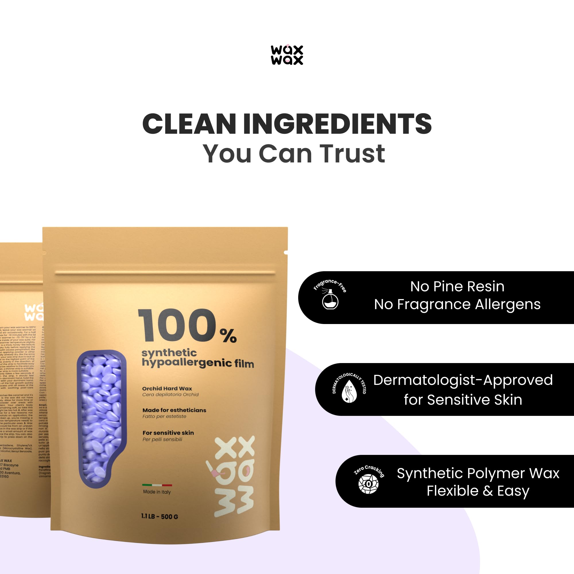 Wax Wax Orchid Hard Wax Beads | Facial Wax for Ultra Sensitive Skin | Rosin-Free, Hypoallergenic, Strip-Free | Low Melting, Cruelty-Free & Eco-Friendly Waxing Beads | Made In Italy - 1.1lb