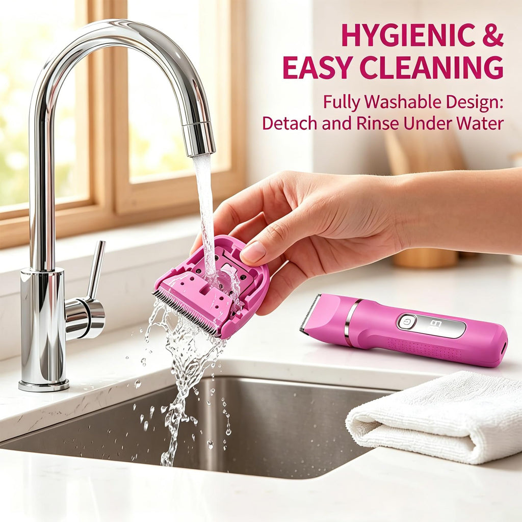 KINGTEE Bikini Trimmer for Women,Electric Shaver for Women, IPX7 Waterproof Razor Shaver,Women's Electric Razor,Intimate Shaver for Women,with 5 Blades,Charging Cable,Recharge Dock（Rose Pink