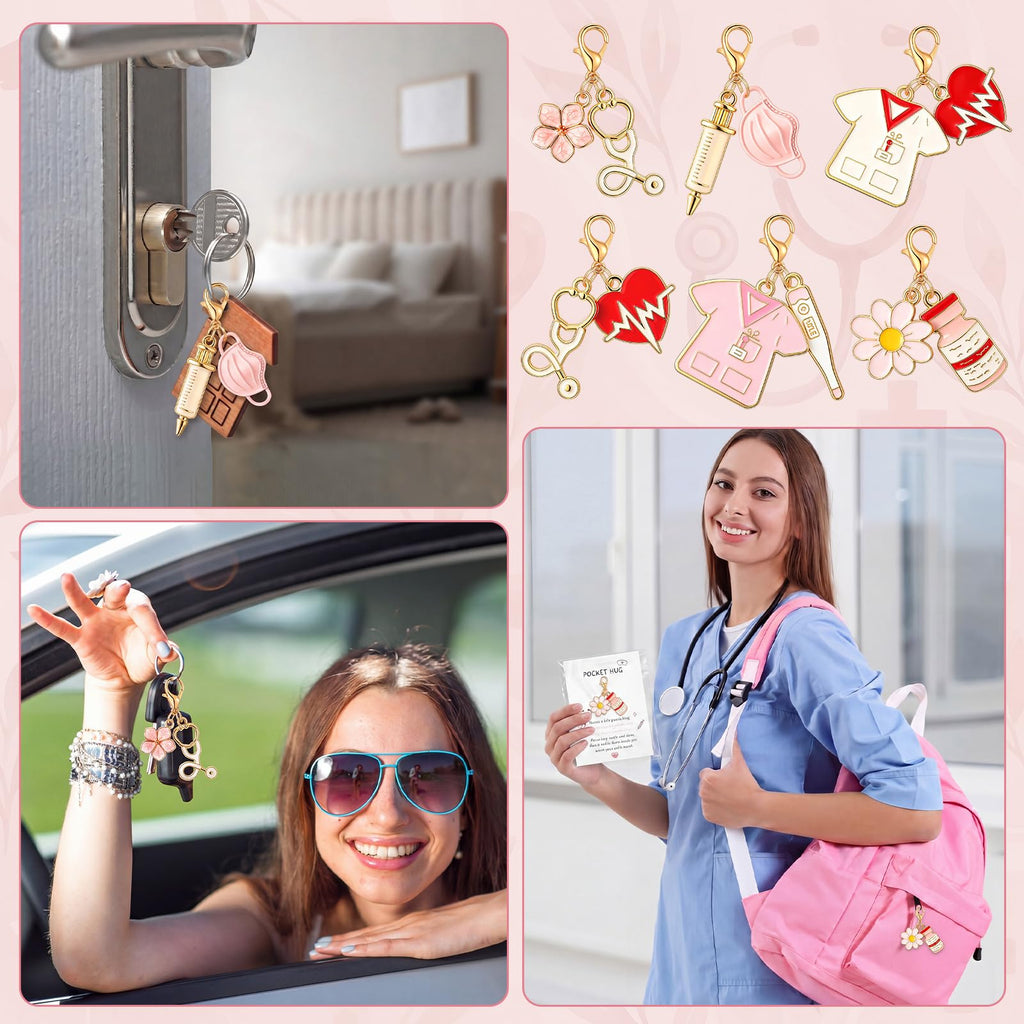 Kenning 24 Pack Nurse Pocket Hug Keychains with Cards and Gift Bags Bulk Stethoscope Hug Tokens Appreciation Gifts for Nurses Doctors Healthcare Workers Inspirational Thank You Gifts Hospital Staff
