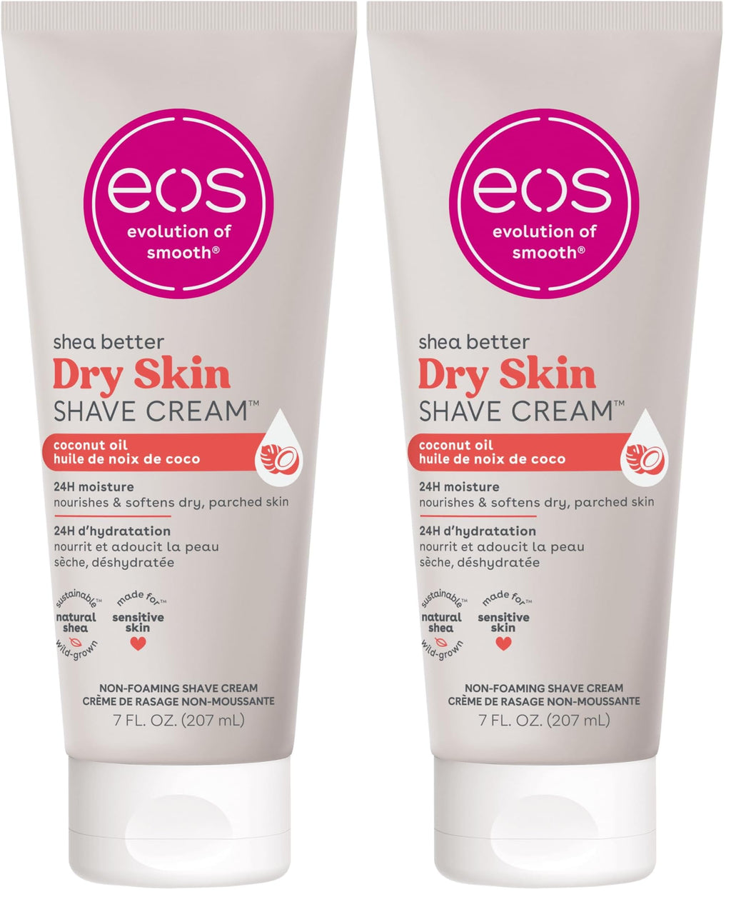 eos Shea Better Dry Skin Shaving Cream,Shave Cream for Women,Skin Care and Lotion with Coconut Oil,24-Hour Hydration,7 fl oz,Packaging May Vary,(Pack of 2)