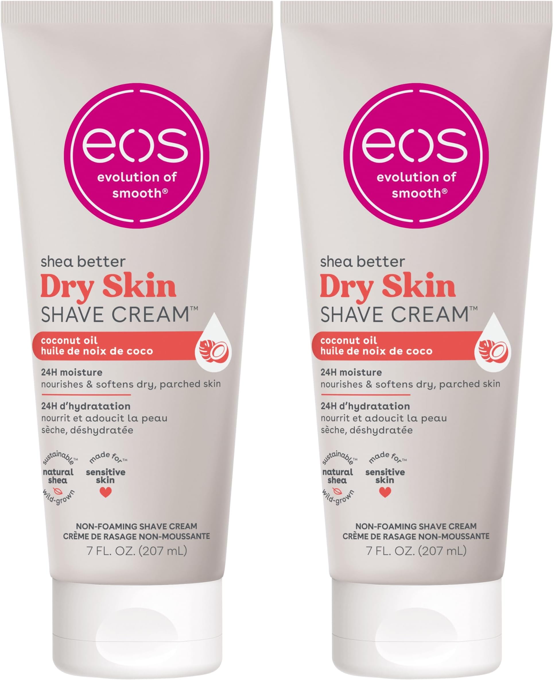 eos Shea Better Dry Skin Shaving Cream,Shave Cream for Women,Skin Care and Lotion with Coconut Oil,24-Hour Hydration,7 fl oz,Packaging May Vary,(Pack of 2)