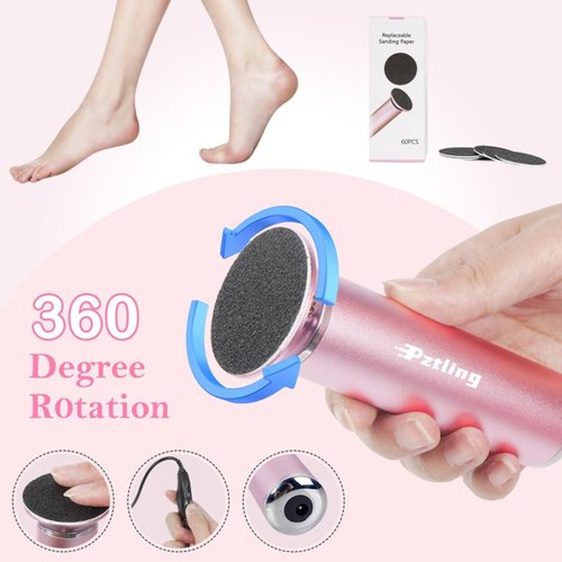 Electric Foot Callus Remover,Powerful Electric Foot File, Professional Adjustable Speed Pedicure Tool with 60 Pcs Replacement Sandpaper Discs for Dead Skin and Calluses-Pink