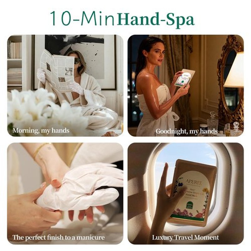 APUREE Anti Aging Hand Mask Gloves: 10-Minute Repair& Extra Moisture (5 * 30g)| for Severely Dry & Cracked Hands | Luxury Home SPA & 7 Peptides Collagen| All Skin Types| Vegan & Cruelty Free