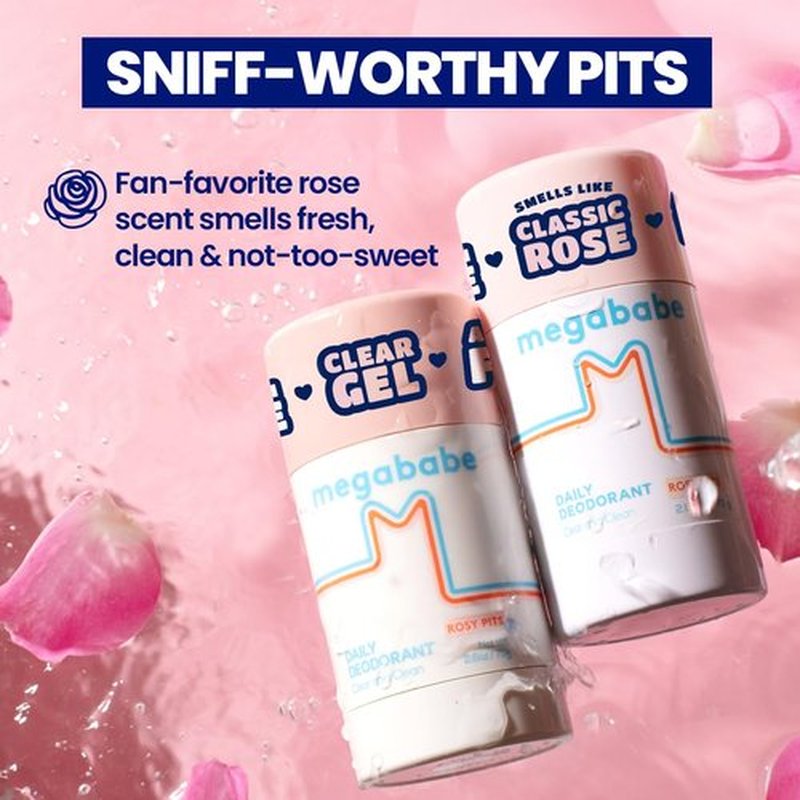 Megababe Rosy Pits Daily Deodorant - Aluminum-Free, Clear & Clean Formula | 2.6 oz (Pack of 2)