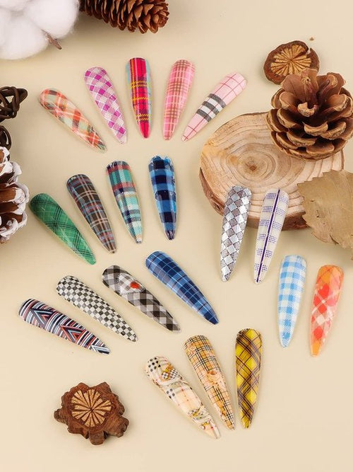 20 Sheets Buffalo Plaid Nail Foil Transfer Sticker, Kalolary Christmas Holographic Lines Foil Full Nail Wraps Decals for Winter DIY Nail Art
