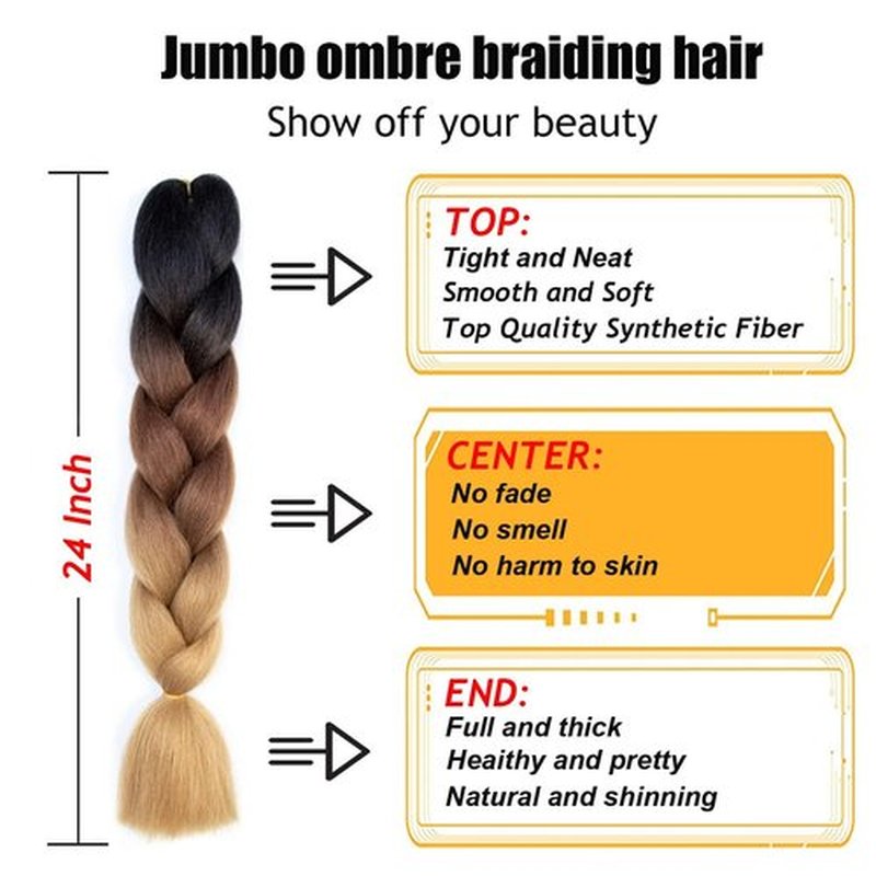 TENGSHUO FLY Black to Brown to Light Brown Braiding Hair 6 Packs Synthetic Braid Hair Extensions Ombre Braiding Hair 24 Inch or Box Braids Twist Crochet Braids(24"6Pack,Black to Brown to Light Brown)