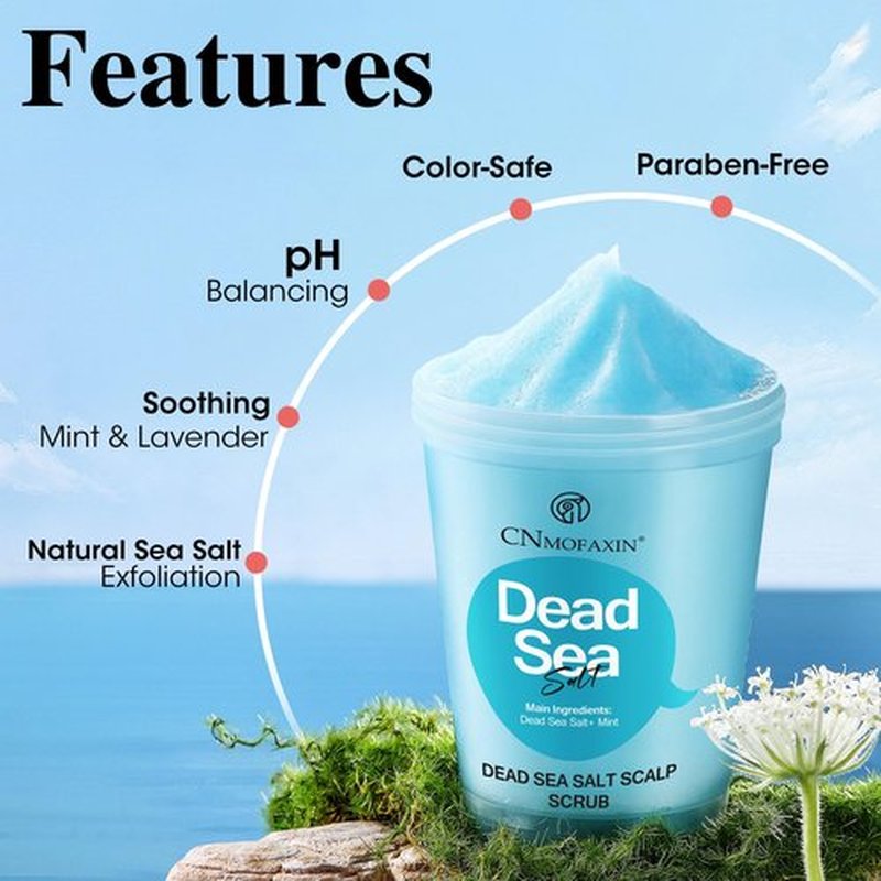 CNMOFAXIN Dead Sea Salt Scalp Scrub, Clarifying Scrub with Herbal Essences, Scalp Exfoliator for Oily Scalp, Dandruff & Build-Up Remover, Itchy Scalp Relief Hair Treatment, Nourishing Detox Hair Care
