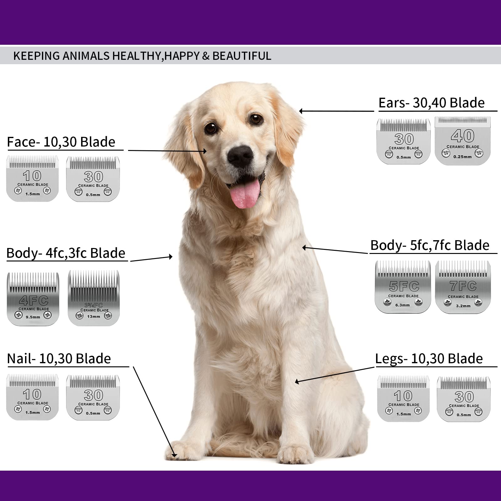 10# Grooming Ceramic Pet Clipper Blades Compatible with Andis & Oster A5