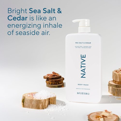 Native Body Wash - Sea Salt & Cedar Scent - Sulfate-Free & Gentle for All Skin Types - 36 oz Pump Bottle