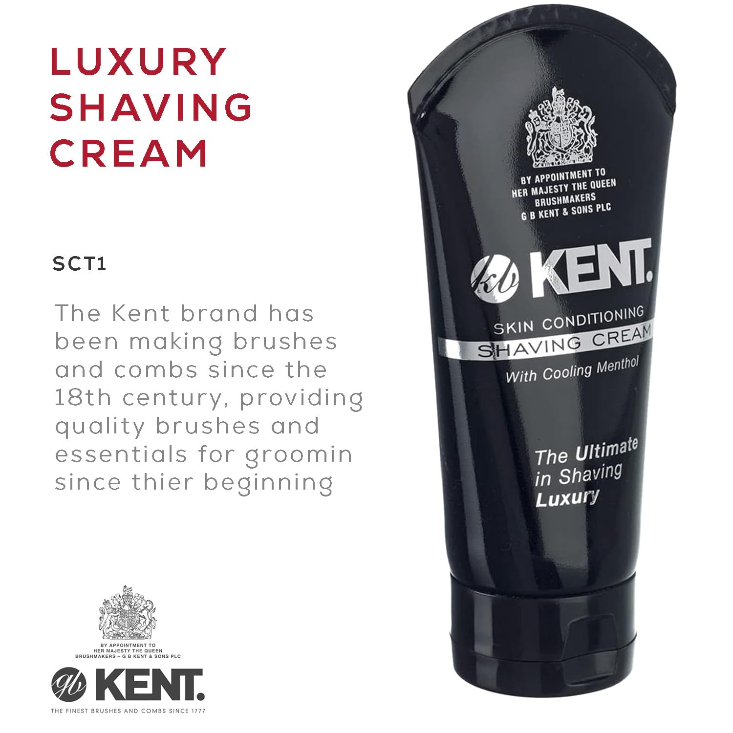 Kent SCT1 Shaving Cream Tube for Smooth Cooling Menthol Shave Cream, No More Nicks, Cuts or Razor Burn, Perfect Size for Travel or Home, Great for Sensitive Skin and all Skin Types