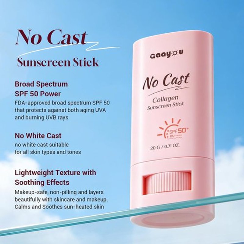 Skiennix No Cast Sunscreen Stick - SPF PA50++++ Collagen Formula for Soothing Moisture | Matte Finish for Face & Body