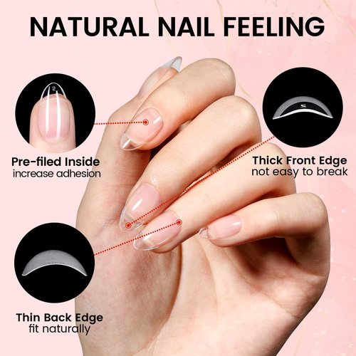 AILLSA Nail Extension Kit Short Almond Nail Tips 240pcs with 2 In 1 Nail Glue Base Coat and Nail Dehydrator, Gel Nail Tips Kit with Nail Lamp Top Coat for Starters Home Salon Valentine's Day