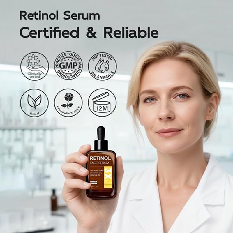 Retinol Serum for Face & Neck, Anti Aging B5 Resurfacing Face Serum with Niacinamide + Collagen + Hyaluronic Acid, Smooths Wrinkles & Fine Lines, Dark Spot Corrector, Brighten Dullness