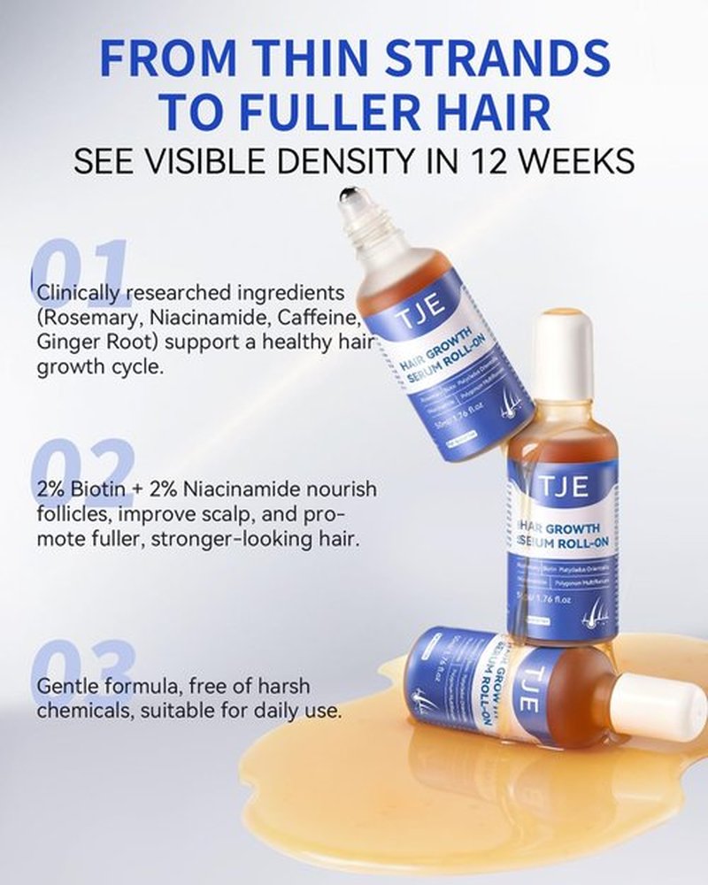 Hair Growth Serum Roll On 1.76 fl oz | Extra Large Value Pack | Fast-Absorbing, No-Rinse Scalp Care | Rosemary, Caffeine, Niacinamide & Biotin | Women’s Day Gift for Her