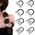 hisial 8Pcs Metal Geometric Elastic Hair Ties Non-Damage Ponytail Cuff Holders Fashion Hair Accessories for Women Hair Bands for Thick Hair(Silver Arc)