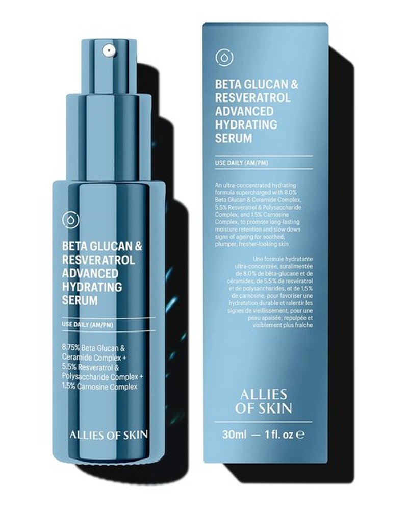 Allies of Skin Beta Glucan & Resveratrol Hydrating Serum - Plumping Face Serum with Ceramides & Peptides | 1 Fl Oz for Sensitive, Dry Skin