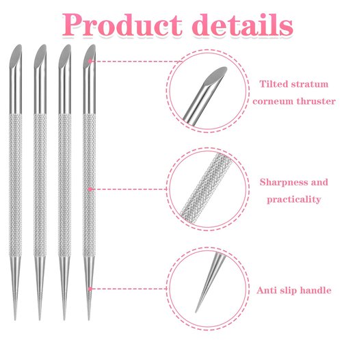Guduling 4 pcs Stainless Steel Cuticle Pusher,Cuticle Remover Tool,Nail Cleaning Cuticles Stick,Metal Nail Cuticles Pusher Nails Polish Remover Tool for Professional Manicure Pedicure