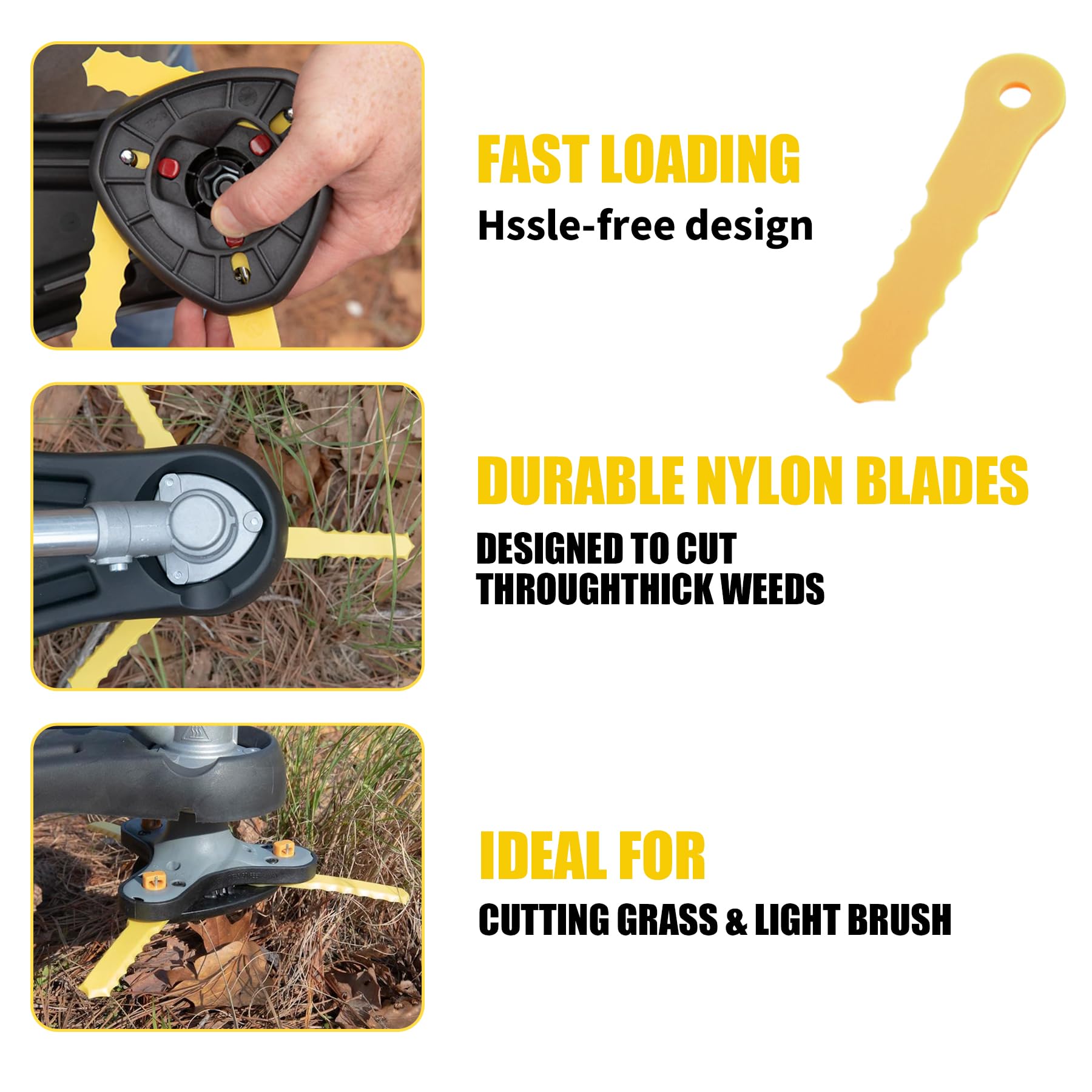 ORAEVY 30Pcs Push-N-Load Replacement Nylon Blades Compatible with Weed Warrior 3 Blade Trimmer Head and Pivotrim Hybrid 2-N-1 Head，Universal Fit