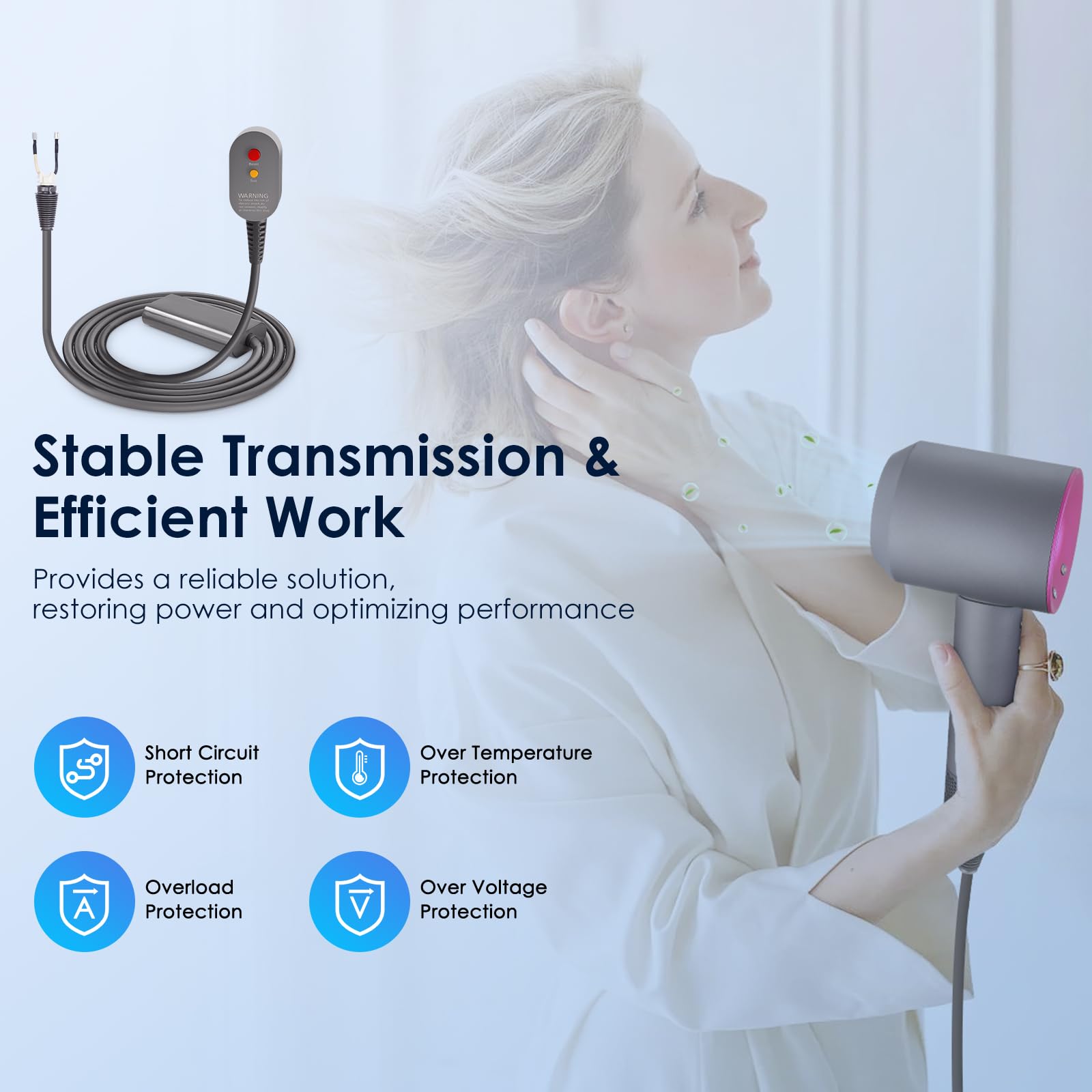 Upgrade Power Charger Cable Compatible with Dyson Hair Dryer Power Cord Cable Adapter Plug Accessories, 110V Power Charger Cable Repair Line Kit