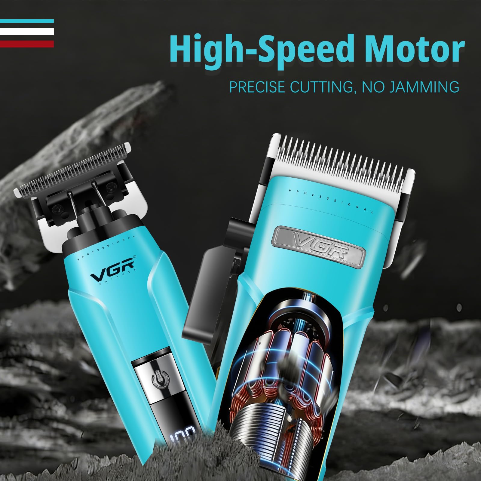 VGR 694S2 Professional Hair Clippers for Men - Cordless Barber Clipper & Trimmer Set with Charging Dock, 440 Min Runtime & LED Display - Rechargeable Hair Cutting Kit for Barbers & Home Use(Green)