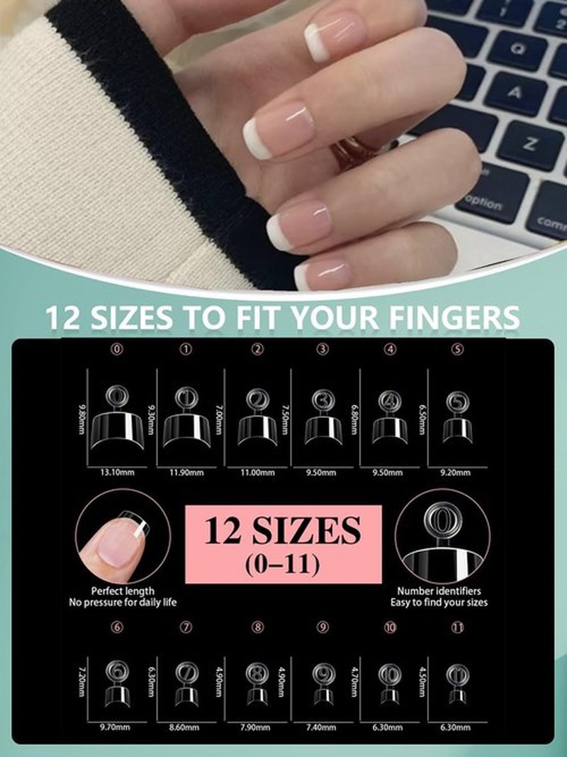 HWHUNO 480Pcs Extra Short Half Cover Almond &Tapered Square Nail Tips Gel x Clear Set,2 Shape Pre Shape XXS for Manicure Art Home DIY Salon 12Sizes