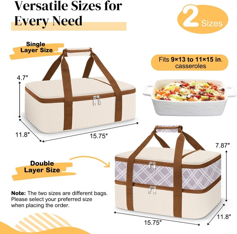 Coobiiya Insulated Casserole Carrier - Thermal Lunch Bag Keeps Food Hot or Cold | Fits 9" x 13" Baking Dish