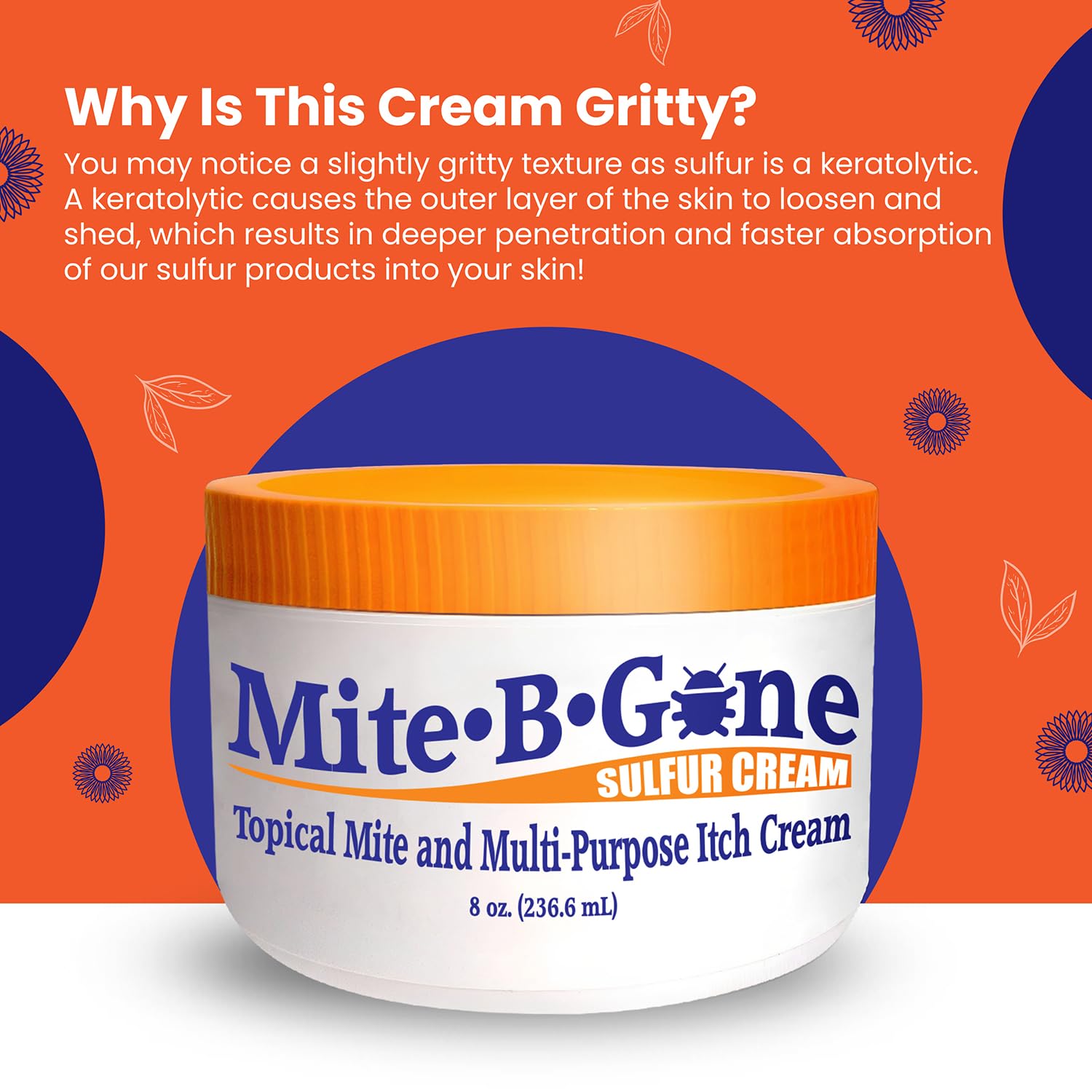 Human Mite Treatment Cream 8oz | Max-Strength 10x Sulfur Cream for Skin Mites, Bites, & Itching | Child & Adult Safe | Fast Relief for All Skin Types by Mite-Be-Gone