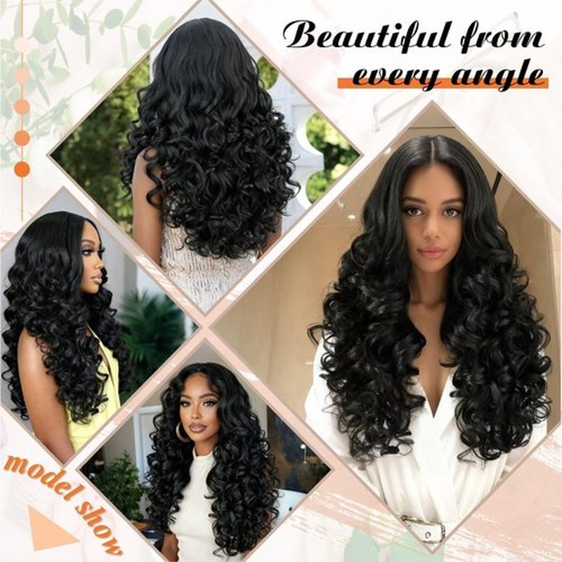 Rafabcici V Part Yaki Curly Wig for Black Women,26 Inch Premium Upgraded Synthetic Afro Curly Half Wig with Clips,Natural Texture No Leave Out(Natural Black)