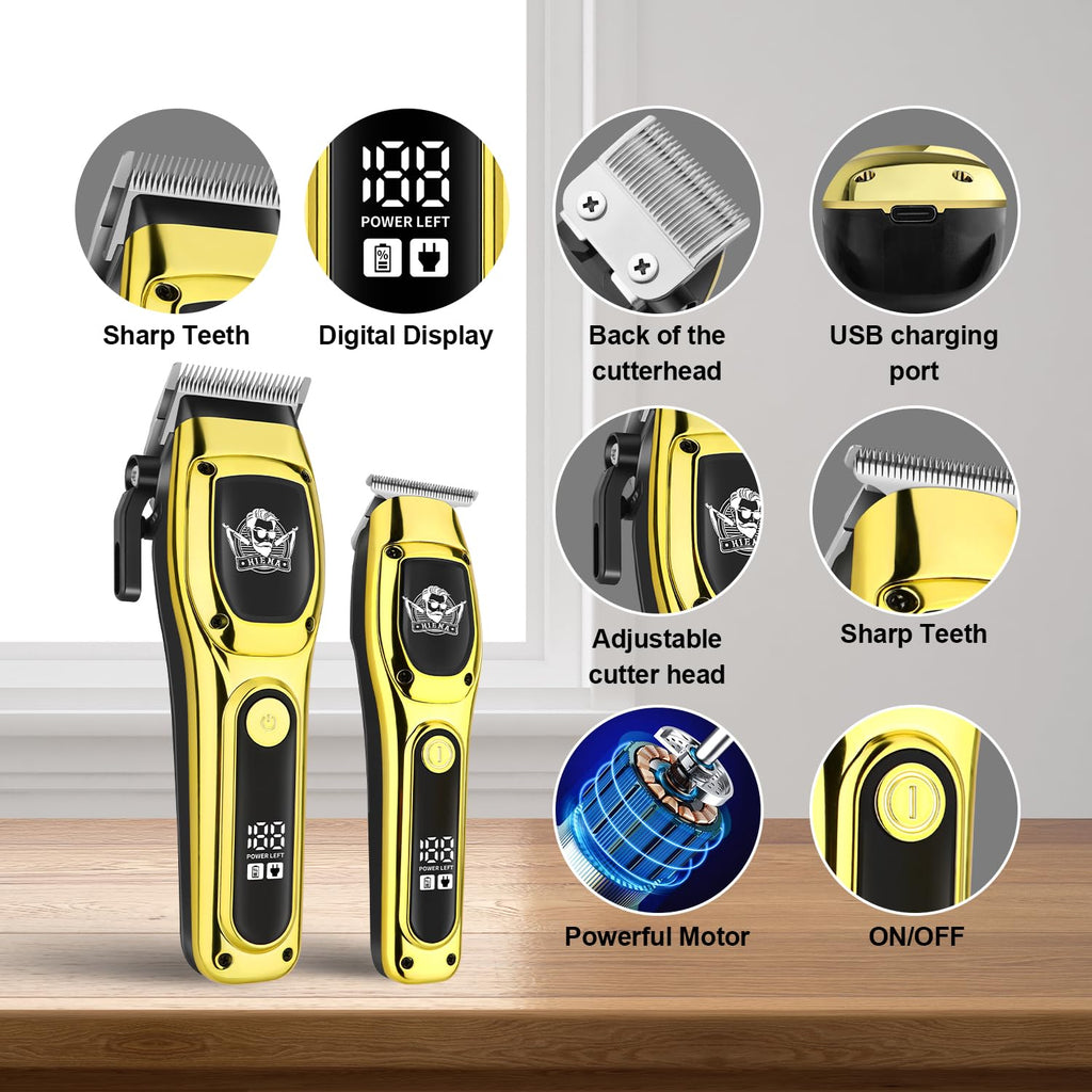 HIENA PRO Professional Hair Clipper Set for Men, Cordless Rechargeable Haircut Clippers, Clipper Set and Trimmer Kit for Hair Cutting, Hair Cutting Tools, Gifts for Men
