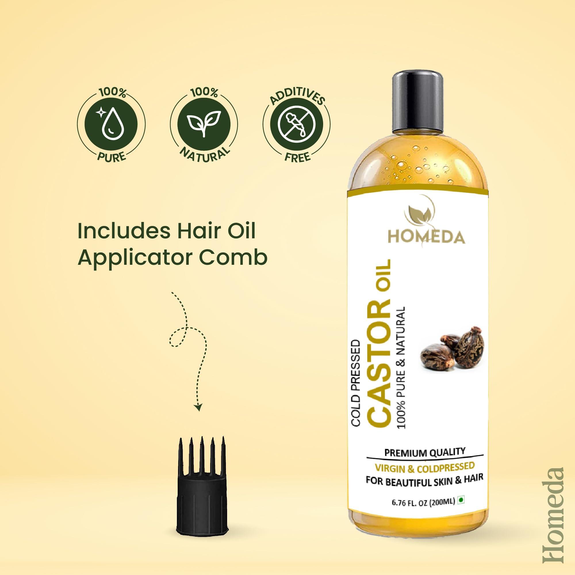 Organic Castor Oil for Hair Growth (6.7 fl oz) Aceite de Ricino, Caster oils Cold Pressed Hexane Free Pure, Organic Golden Huile de Ricin for Face, Eyelashes - Castro oil, Oleo de ricino (200 ml)