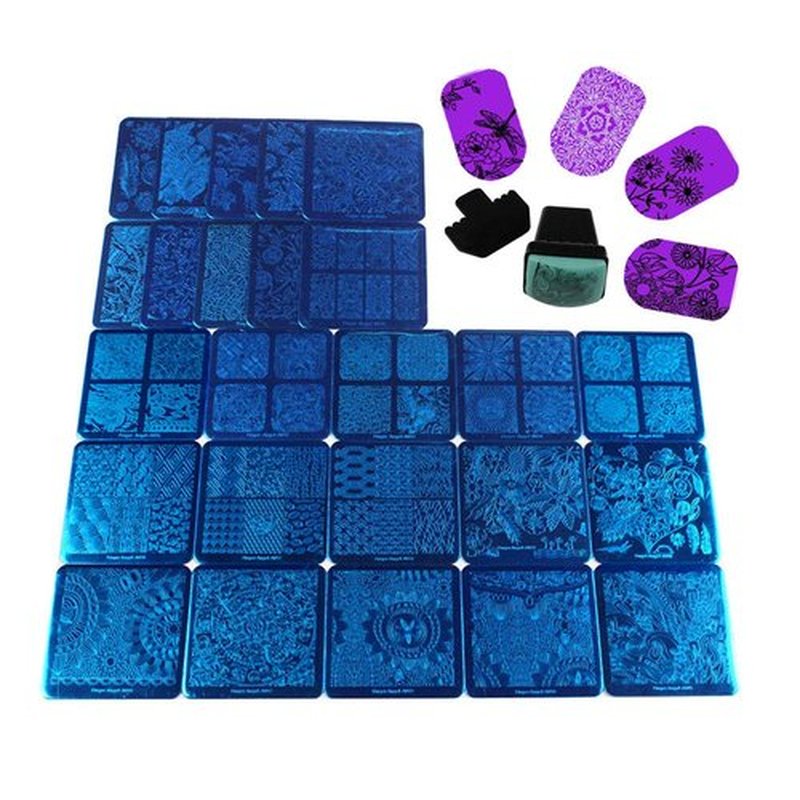 FingerAngel Mix 25Pcs Nail Art Stamping Template Full Cover Nail Template Manicure Print DIY Image Plate with Stamper Kit(A21-45)