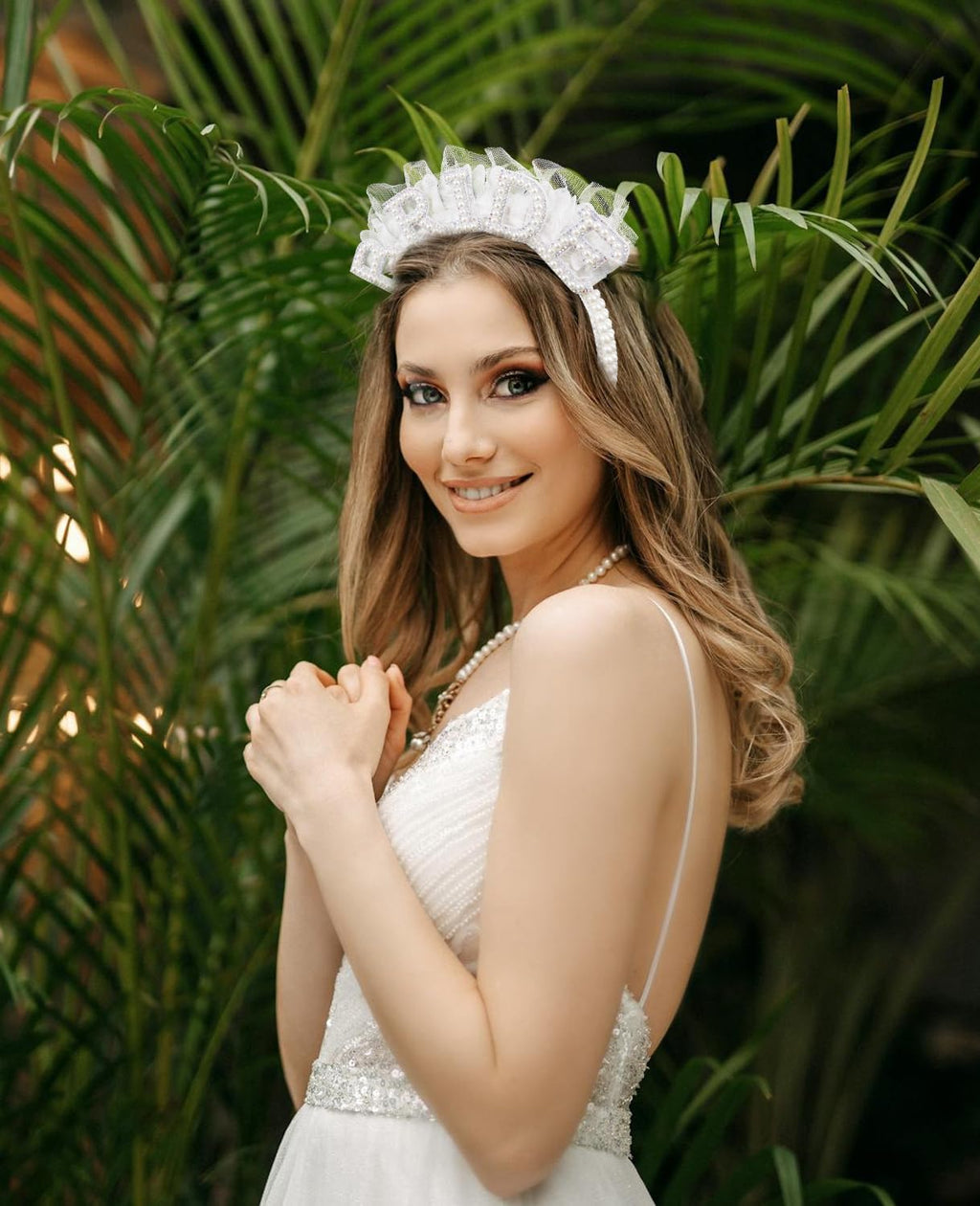 Wecoe White Pearl Bride Headband Bridal Shower Camp Bachelorette Party Decorations Party Favors Engagement Bachelor Party Bridal Headpiece Wedding Hair Accessories Gifts