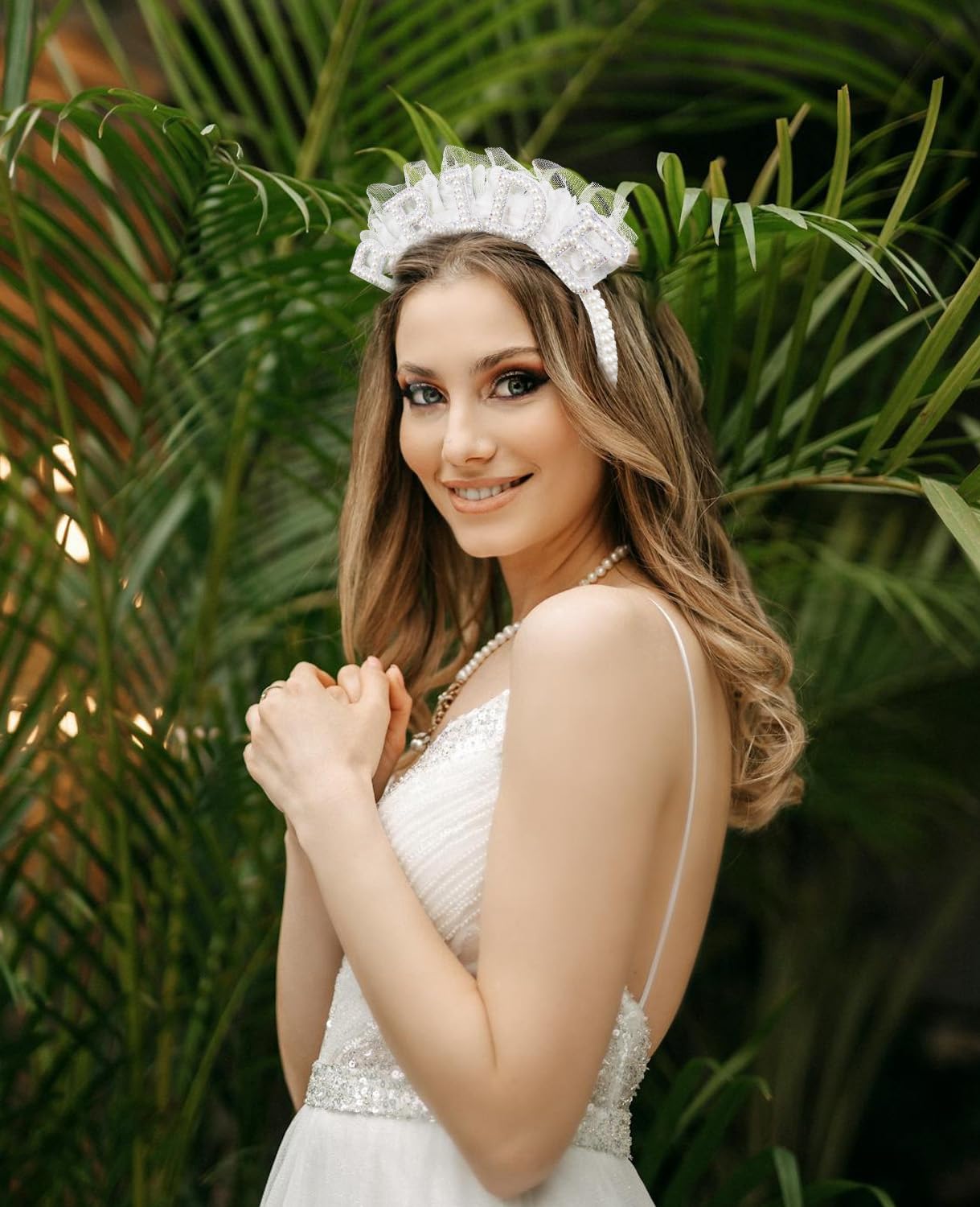 Wecoe White Pearl Bride Headband Bridal Shower Camp Bachelorette Party Decorations Party Favors Engagement Bachelor Party Bridal Headpiece Wedding Hair Accessories Gifts