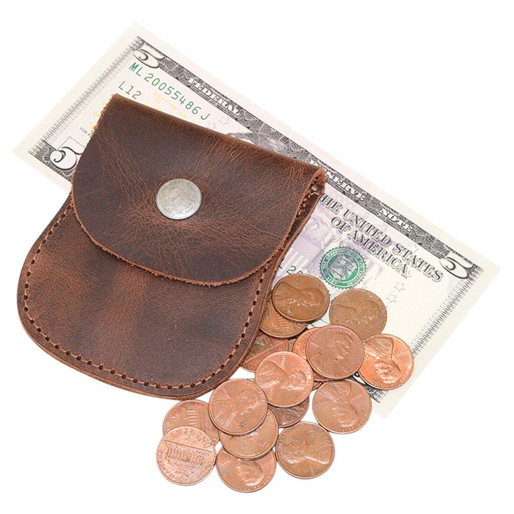Hide & Drink, Curvy Coin Pouch, Pocket Case for Pennies, Rustic Bag, Travel Accessory, Full Grain Leather, Handmade, Bourbon Brown