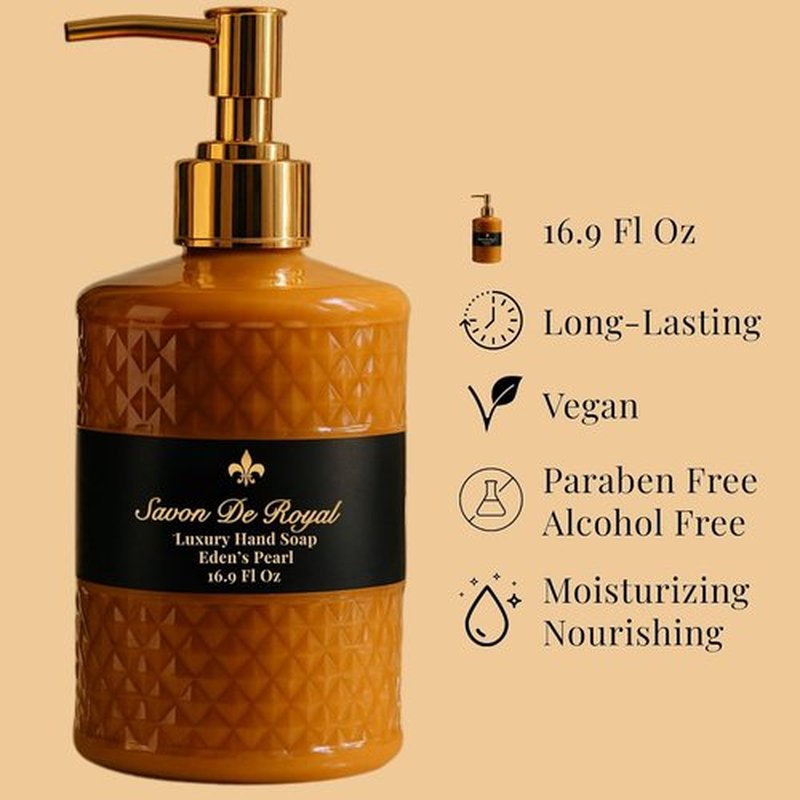 Savon De Royal Luxury Liquid Hand Soap - Jasmine Scent, Moisturizing & Vegan, 16.9 Fl Oz Refillable Bottle