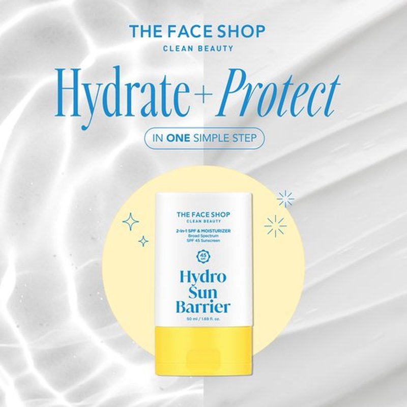THE FACE SHOP Hydro Sun Barrier Moisturizer SPF 45, Daily Hydrating Facial Sunscreen & Moisturizer, for Oily Skin, Formulated with Calendula & Niacinamide, No White Cast, 1.69 Fl. Oz.