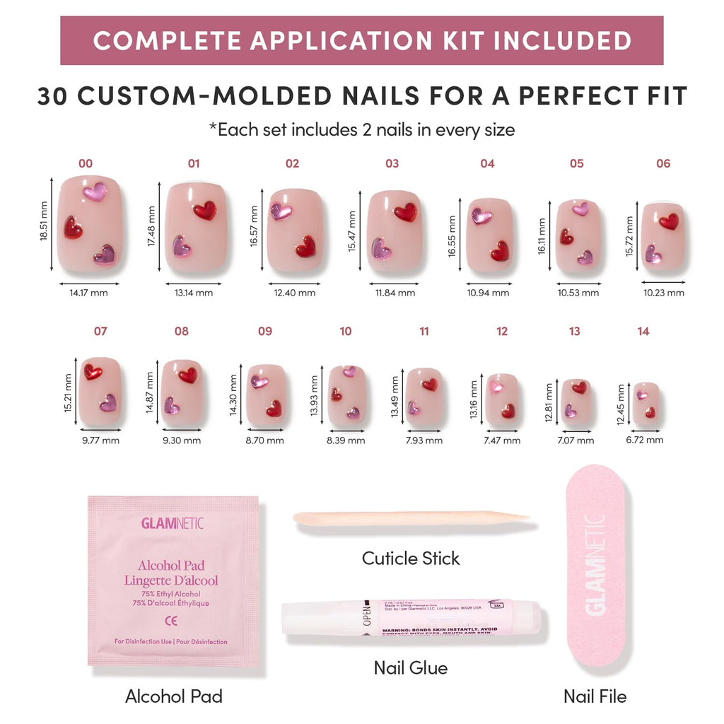 Glamnetic Red Dear Press On Nails - Short Squoval Fake Nails | 30 Pc Kit