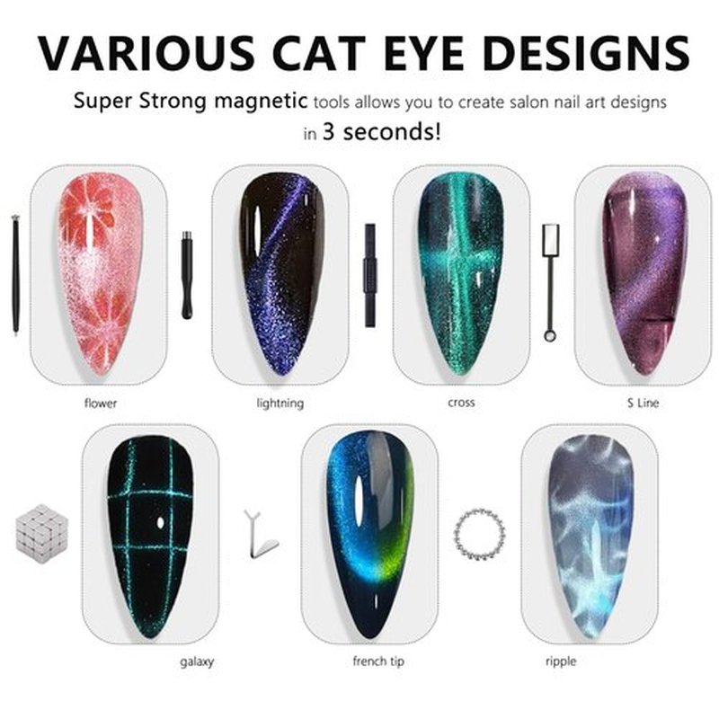 MOLILON 61Pcs Cat Eye Nail Magnet Tool Set, Cat Eye Heart Magnet for Nails, Cat Eye Gel Nail Polish Magnets, Strong Magnetic Tools Heart Cat Eye Magnet Tool for Nails DIY Manicure Designs