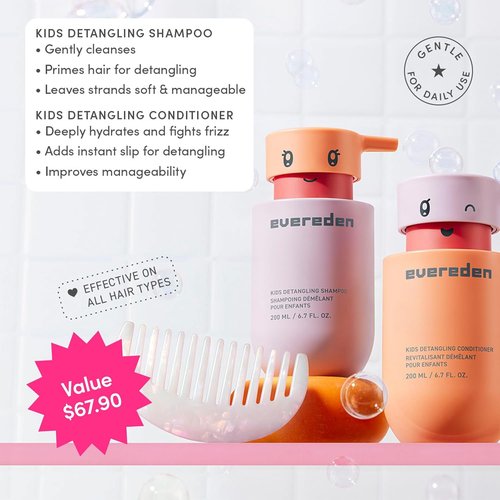 Evereden Kids Haircare Set - Hair Detangling Shampoo & Conditioner for Ages 3+ | Vegan, Sulfate-Free, Argan Oil