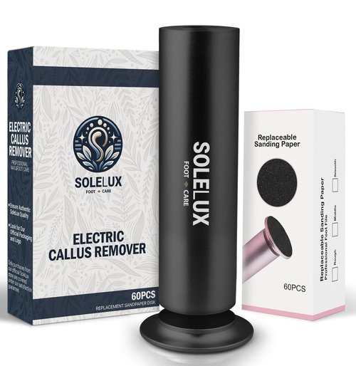 SoleLux Upgraded 2025 Electric Foot File – Callus Remover for Women & Men with Adjustable Speed, 60 Sanding Pads & Dead Skin Exfoliation – at-Home Pedicure Tool for Dry, Cracked Feet(Black)