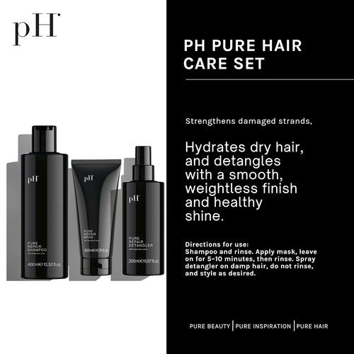 pH PURE HAIR Repair Shampoo & Conditioner Set - Hydrating Hyaluronic Acid Formula for Damage Repair | 13.52 oz + 6.67 oz