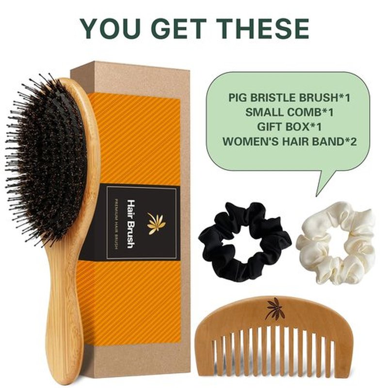 100% Boar Bristle Hair Brush,Hair Brushes for Women & Mens Hair Brush,bamboo hair brush,Restores Hair's Shine and Health,Detangling Brush for Long, Curly or Any Type of Hair