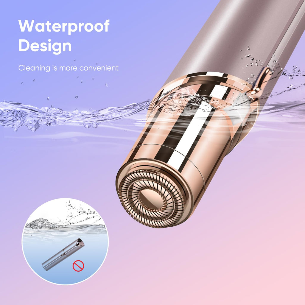 Facial Hair Removal for Women, Portable Painless Hair Remover Device, Rechargeable, with 2 Replacement Heads, for Face, Upper Lip and Chin (Rose god)